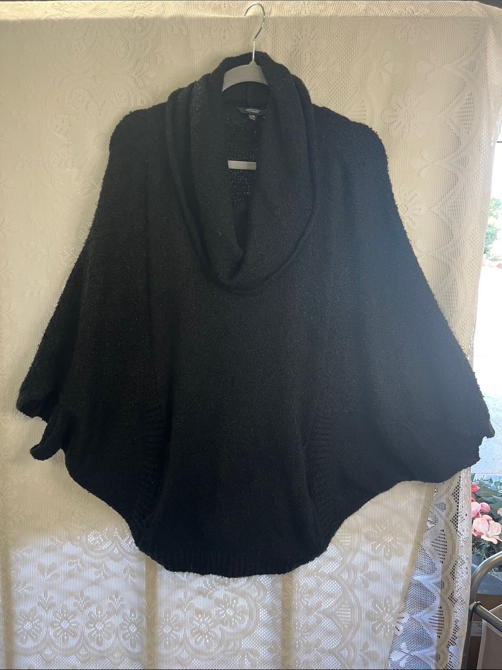 😻5for$15😻 Simply Vera Wang Black Cowl Neck Oversized Sweater Poncho L/XL
